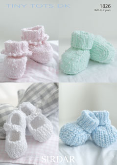 Sirdar 1826 Knitted Bootees & Shoes. Uses #3(double knitting) weight yarn. 